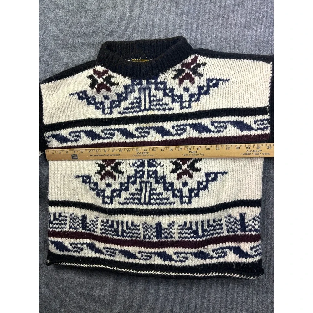 Rey Wear Wool Sweater Mens XL Cream Blue Hand Made Ecuador Geometric Knit 65440
